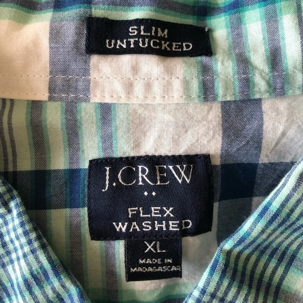 J. Crew Blue Green Plaid Cotton Long Sleeve Button Down Shirt XL